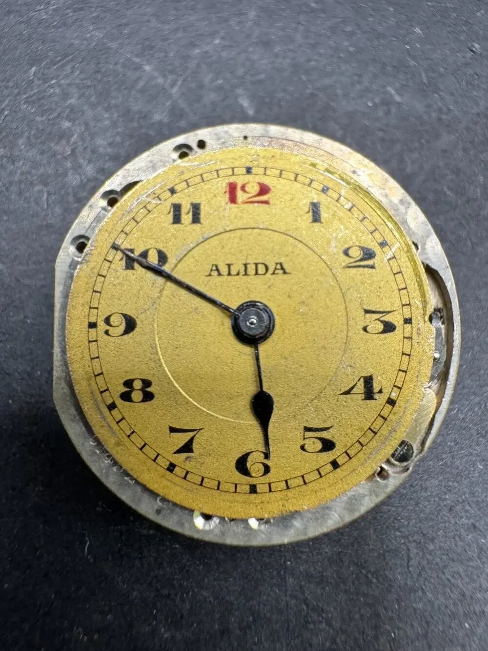 Vintage Alida Mechanical Pocket Watch Gold Tone Dial Movement 15 Jewels 13.4mm